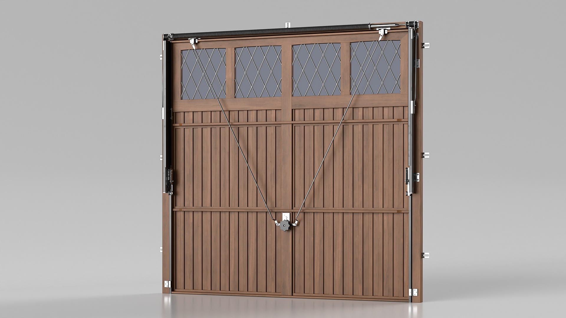 Wooden Swing Garage Door with Windows 3D