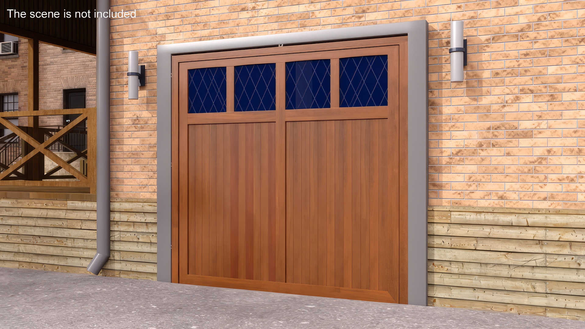 Wooden Swing Garage Door with Windows 3D