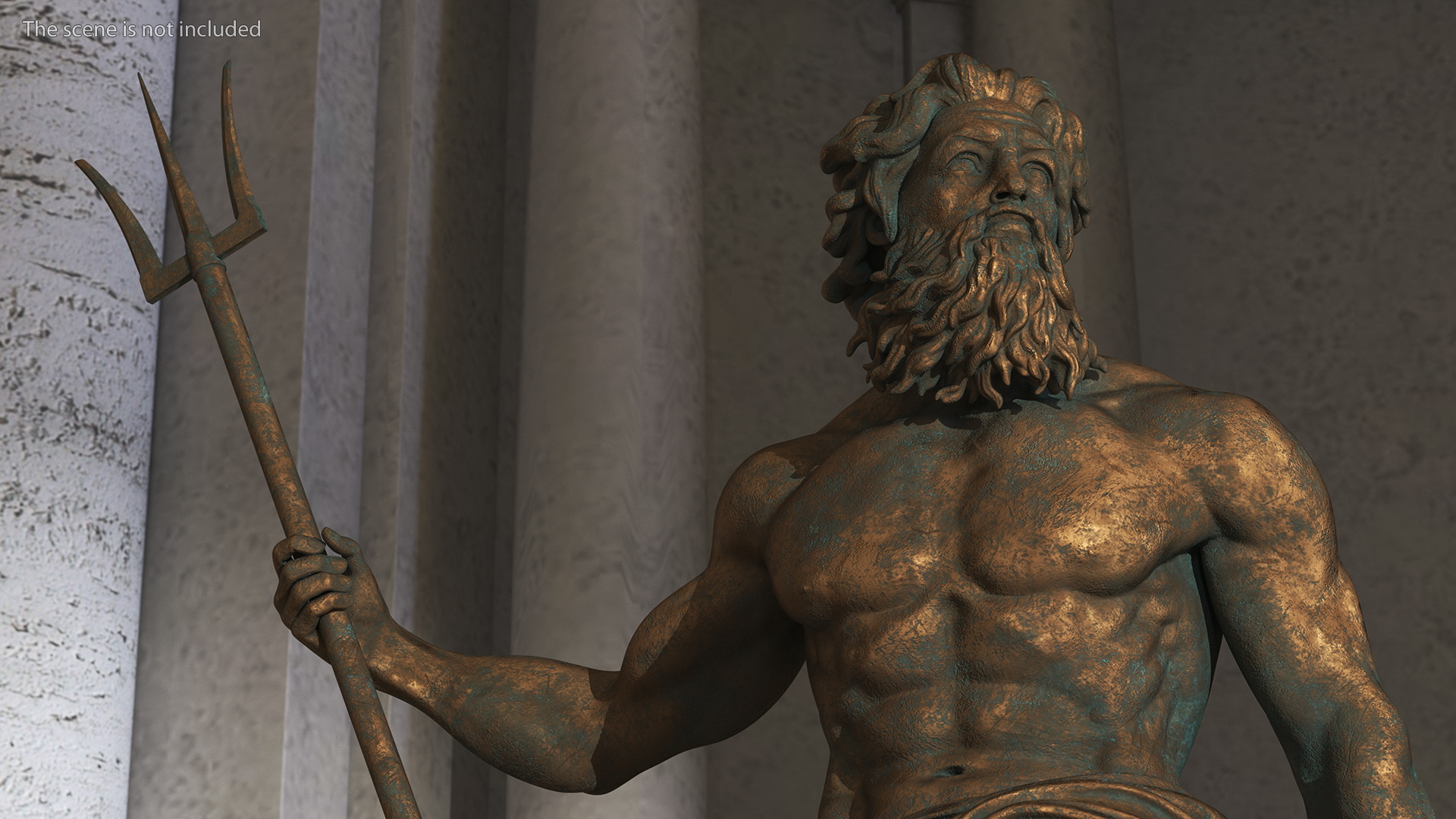 3D Poseidon Bronze Statue with Pedestal