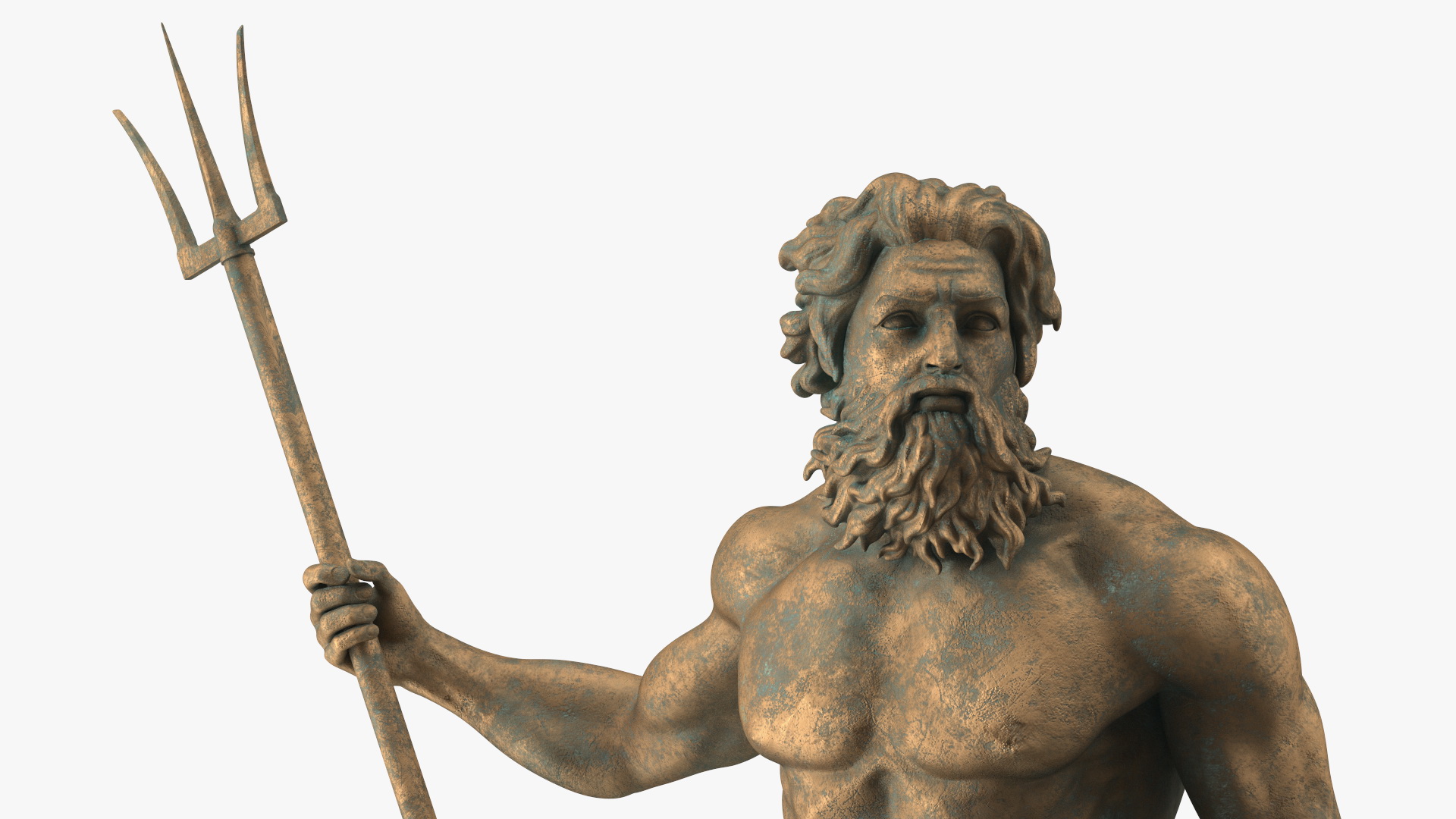 3D Poseidon Bronze Statue with Pedestal