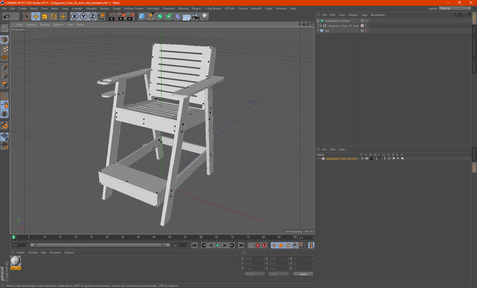 3D Lifeguard Chair 30 inch model