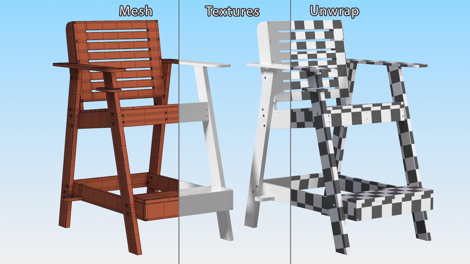 3D Lifeguard Chair 30 inch model