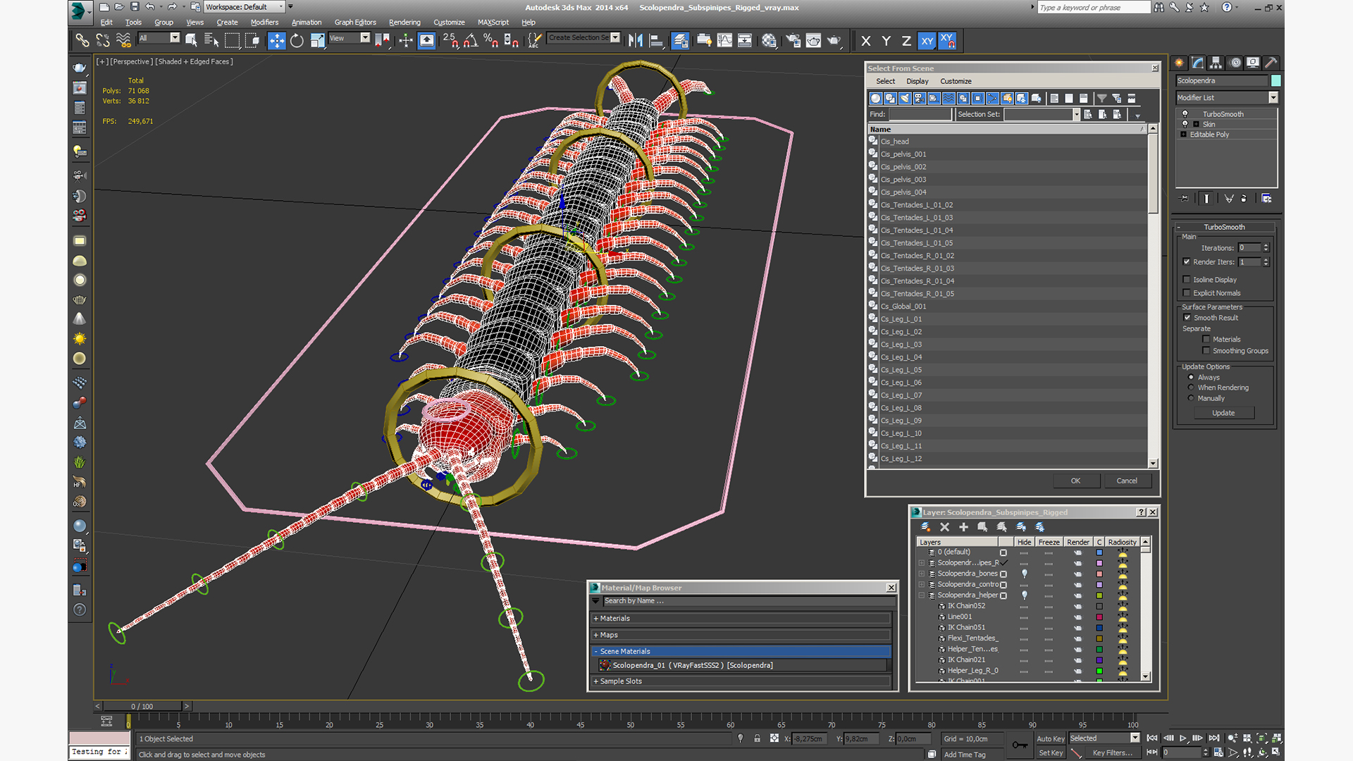 3D model Scolopendra Subspinipes Rigged