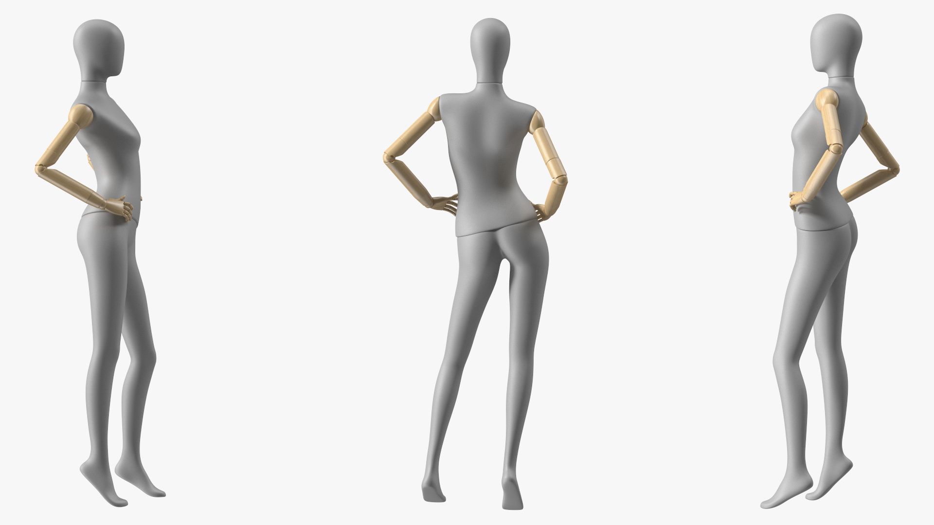 3D model Flexible Female Mannequin Standing Pose Satin Grey