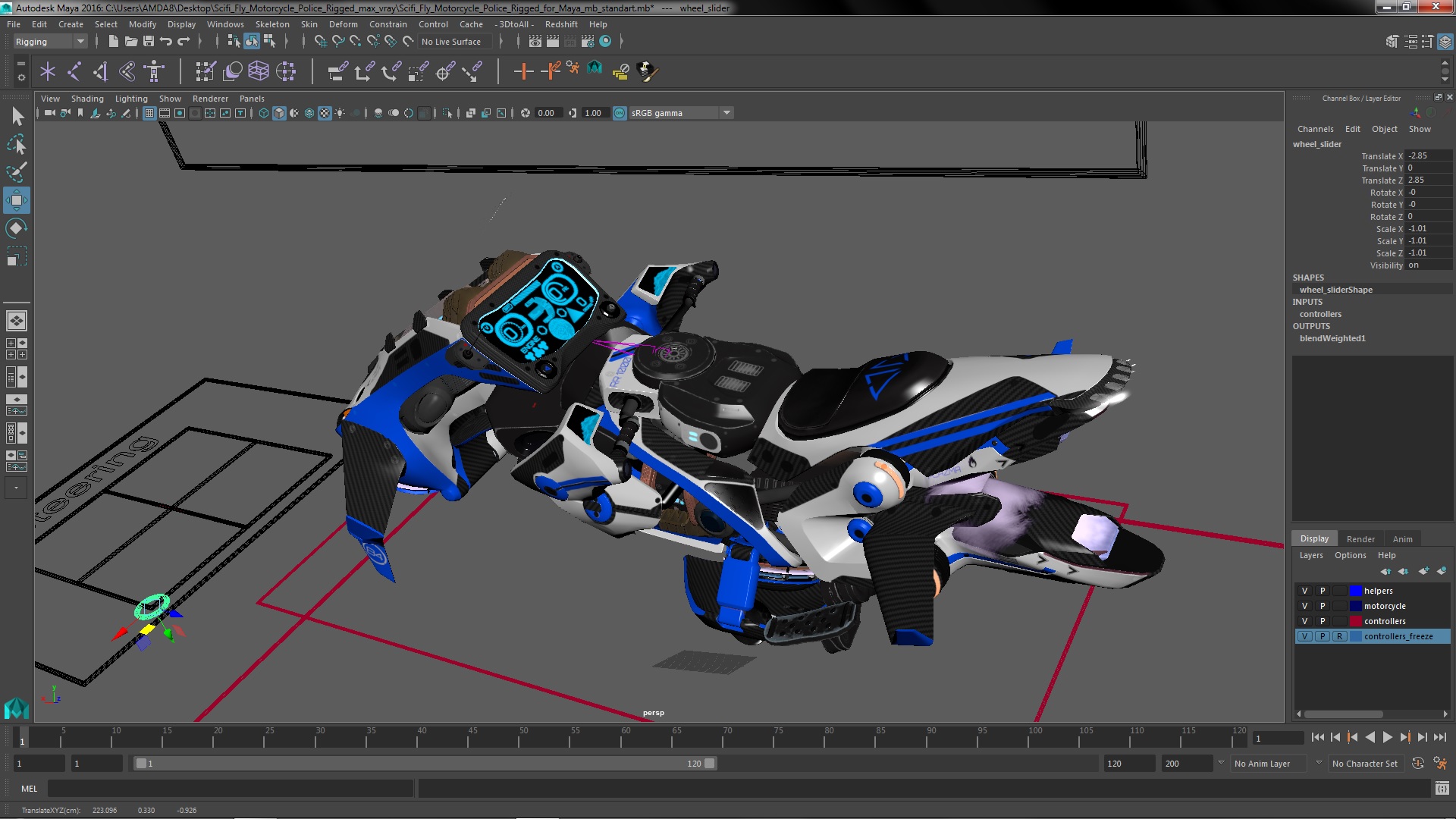 3D Scifi Fly Motorcycle Police Rigged for Maya model