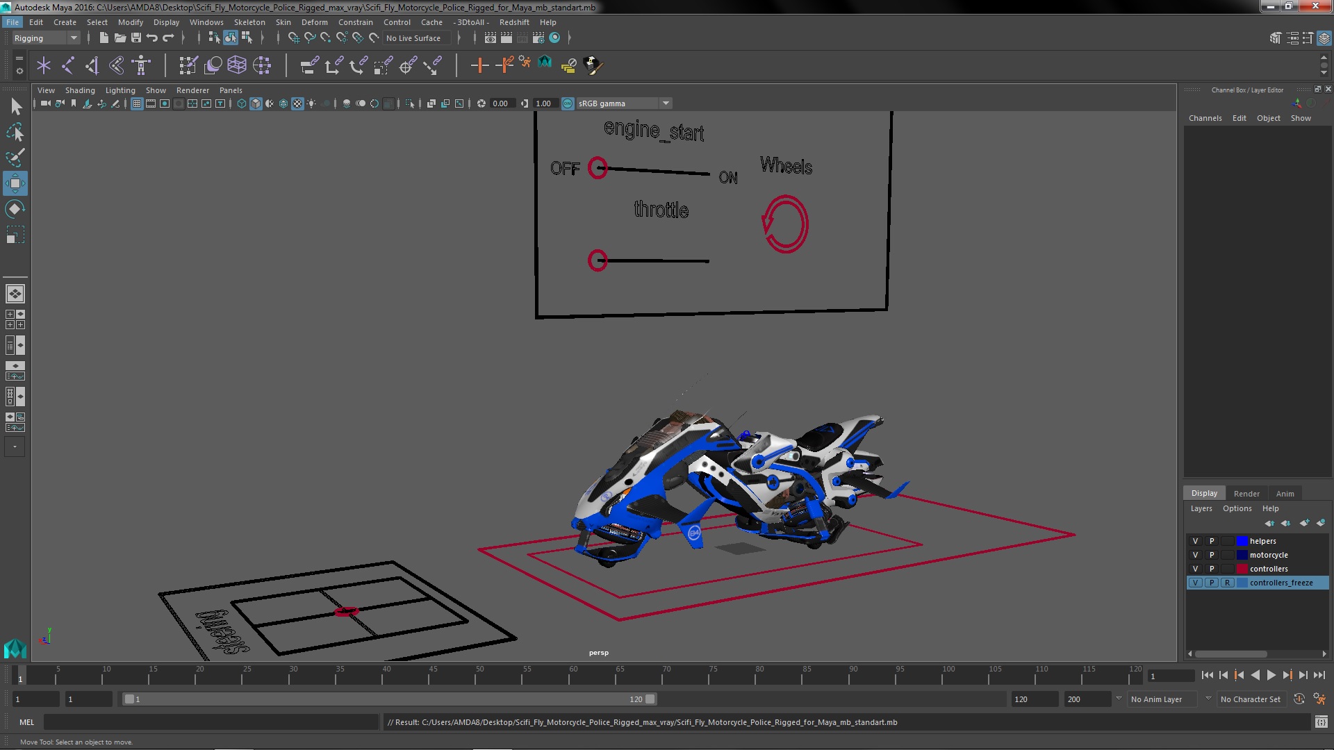 3D Scifi Fly Motorcycle Police Rigged for Maya model