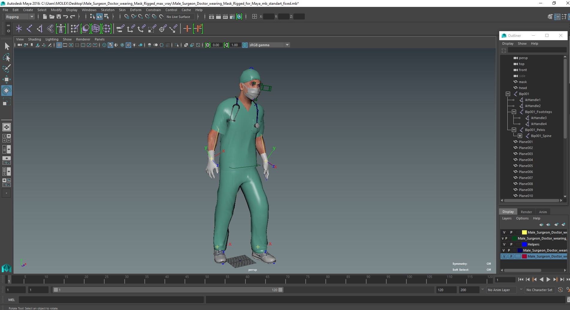 3D Male Surgeon Doctor wearing Mask Rigged for Maya model