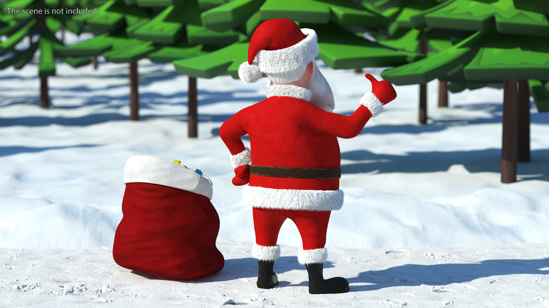 3D Cartoon Character Santa Claus Standing with Gifts Fur model