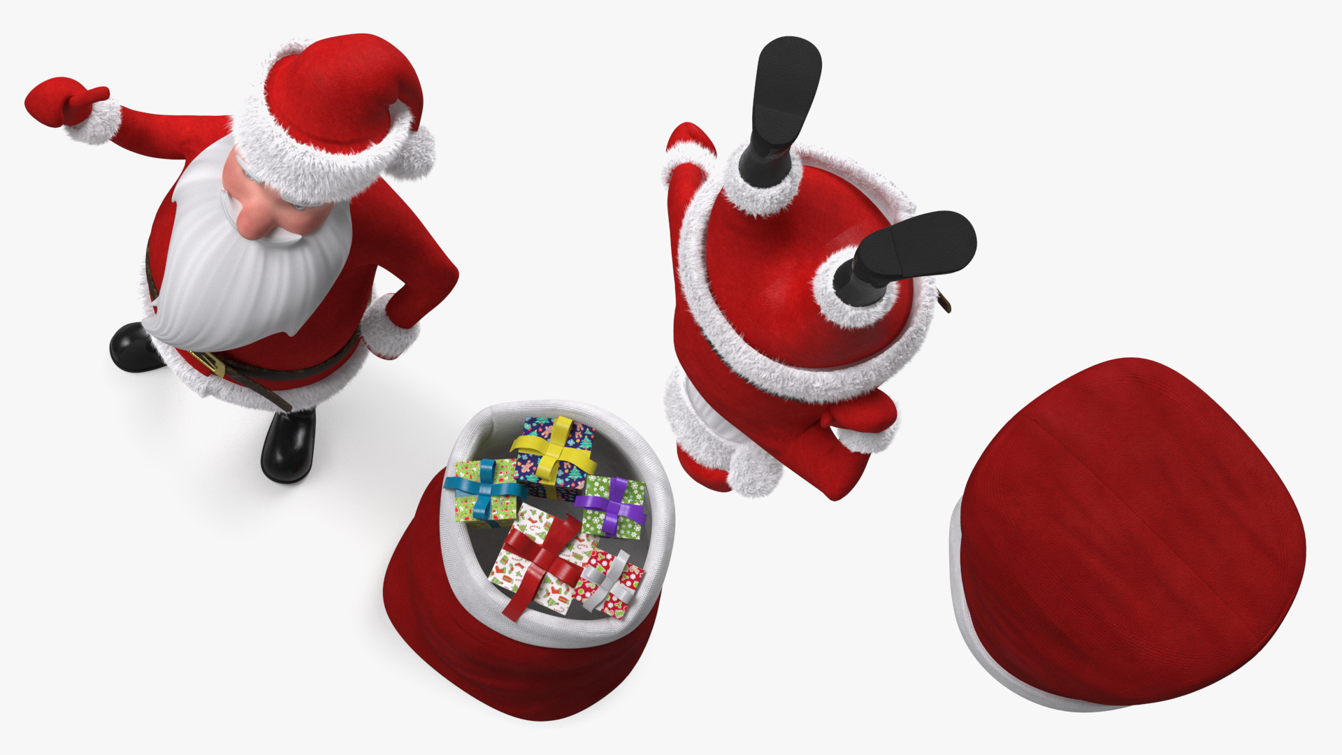 3D Cartoon Character Santa Claus Standing with Gifts Fur model