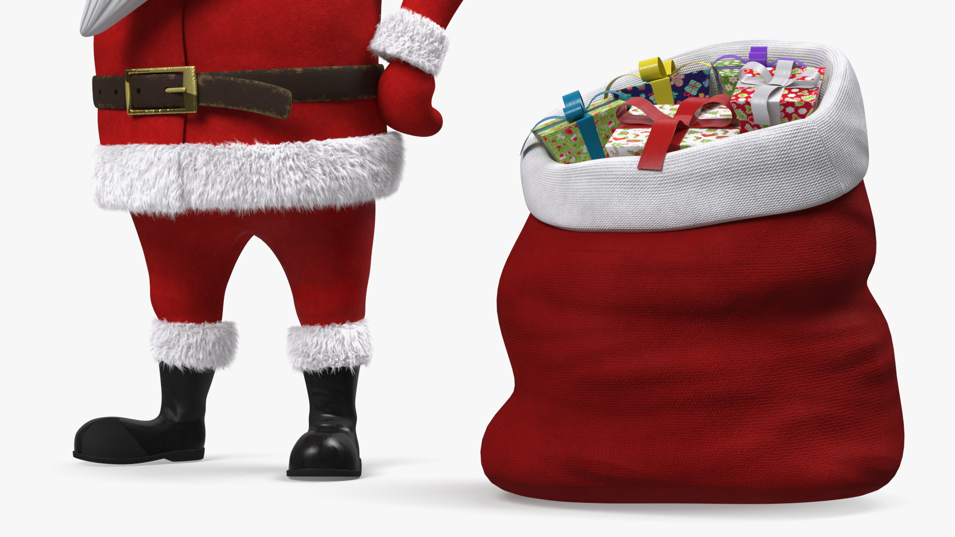 3D Cartoon Character Santa Claus Standing with Gifts Fur model