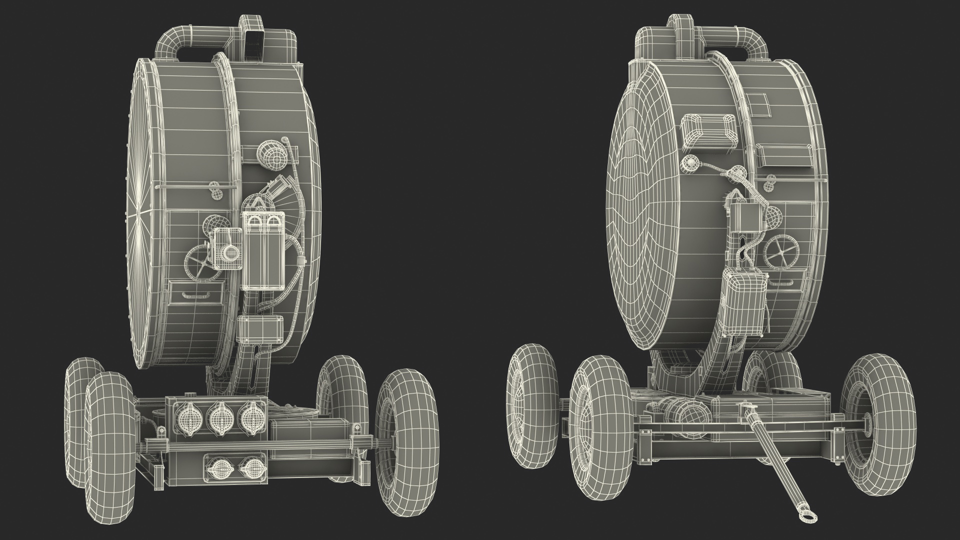 Wheeled Military Searchlight Old Rigged 3D model