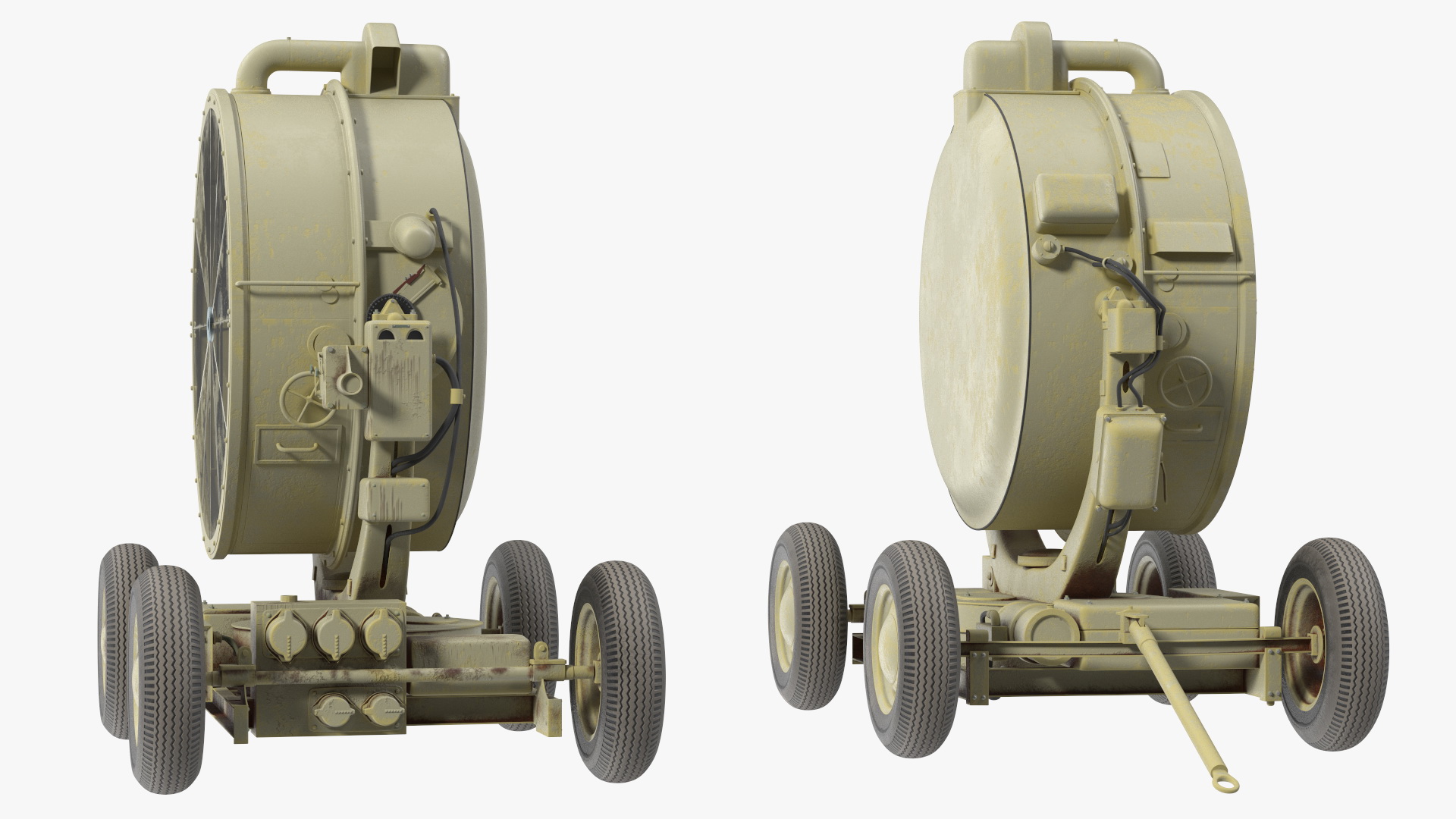 Wheeled Military Searchlight Old Rigged 3D model