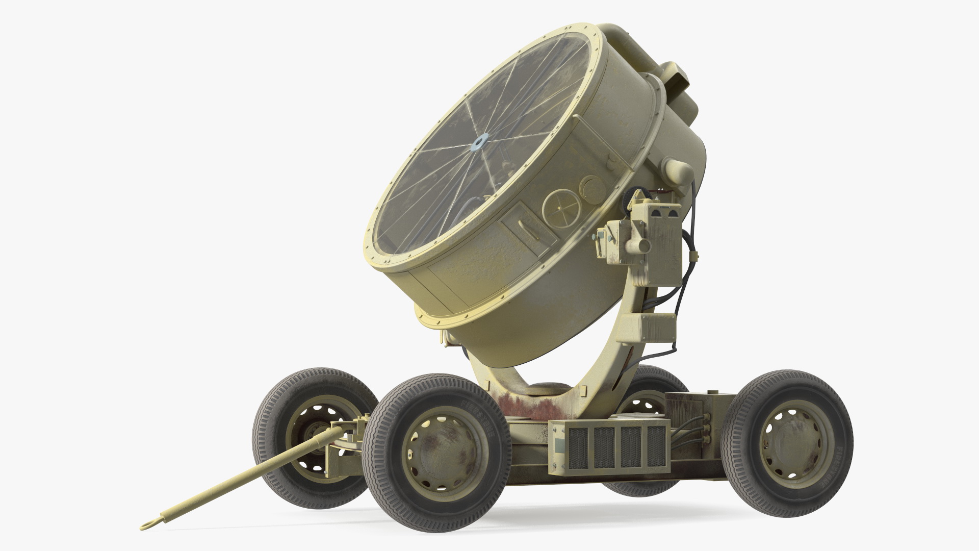 Wheeled Military Searchlight Old Rigged 3D model