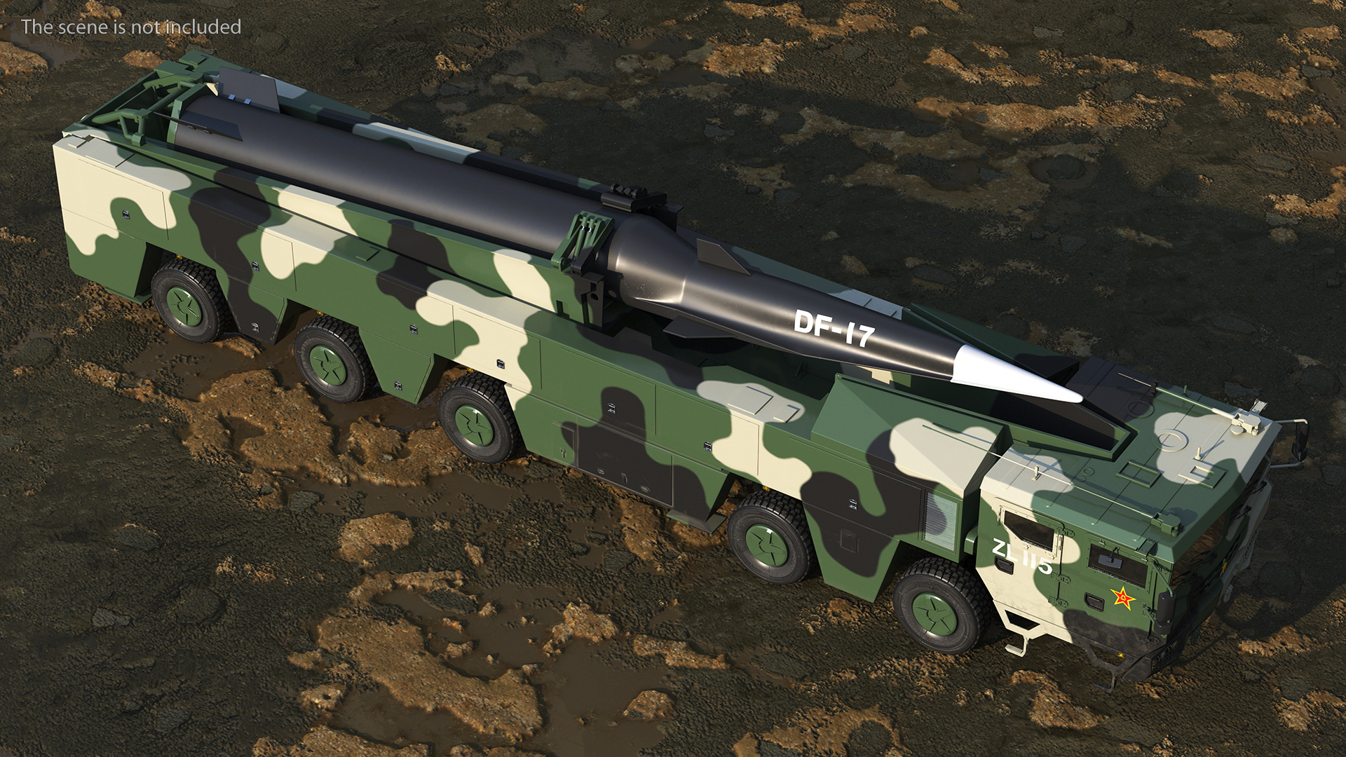 DF-17 Missile on Road Mobile Vehicle Rigged for Cinema 4D 3D