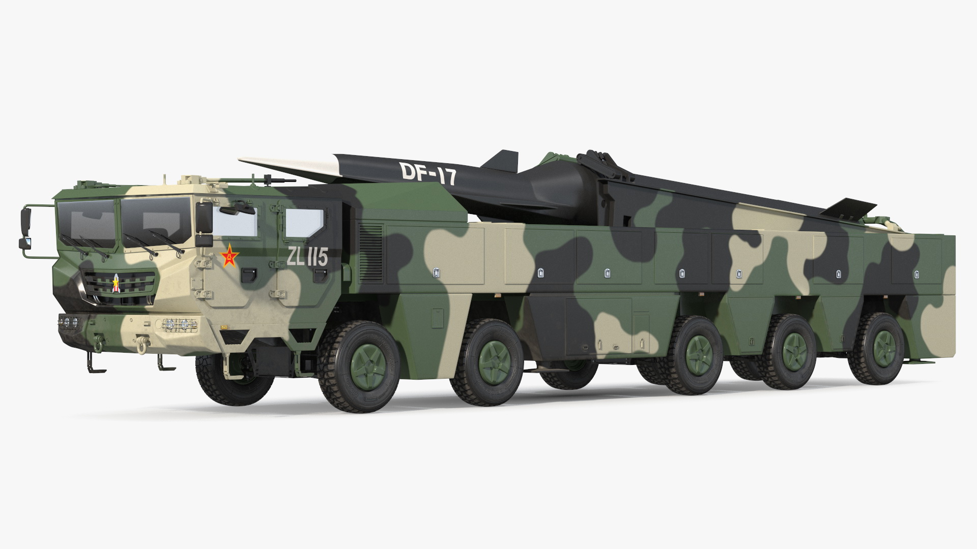 DF-17 Missile on Road Mobile Vehicle Rigged for Cinema 4D 3D