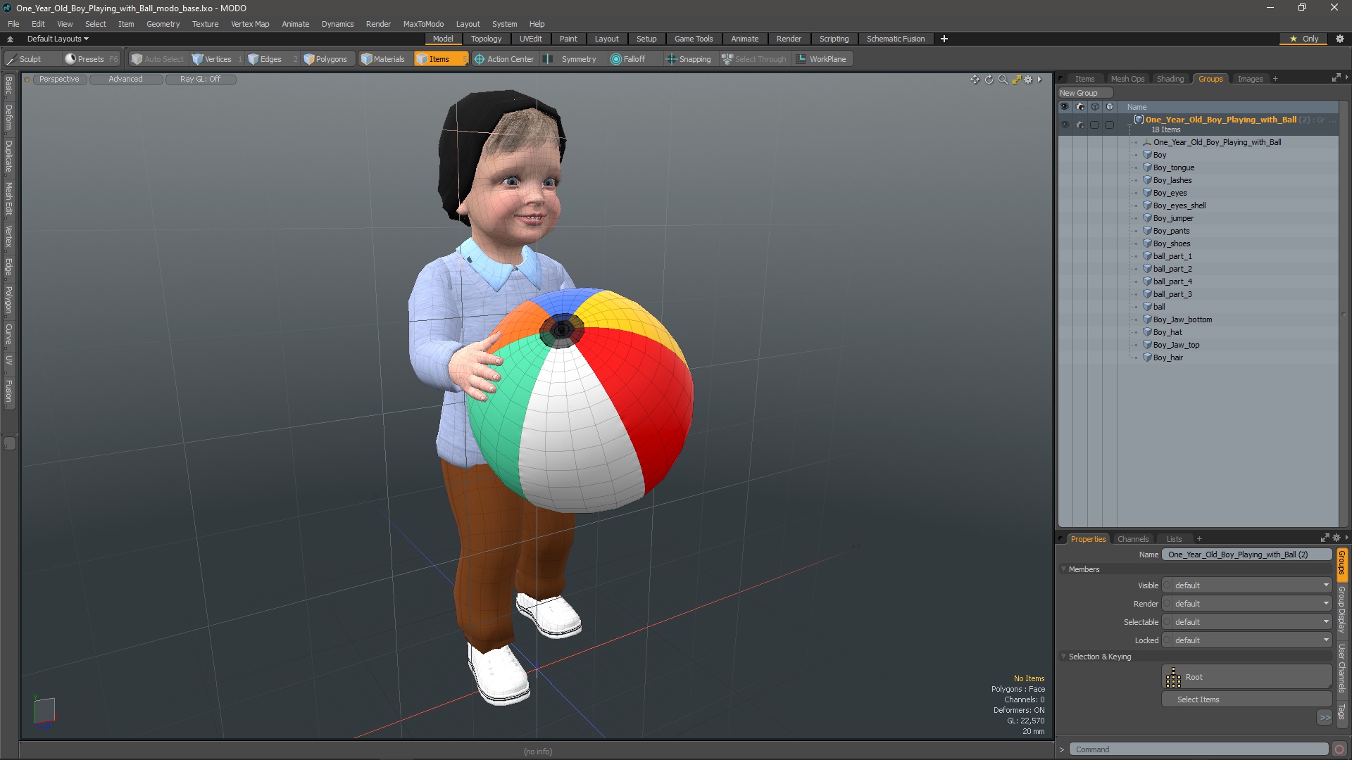 One Year Old Boy Playing with Ball 3D model