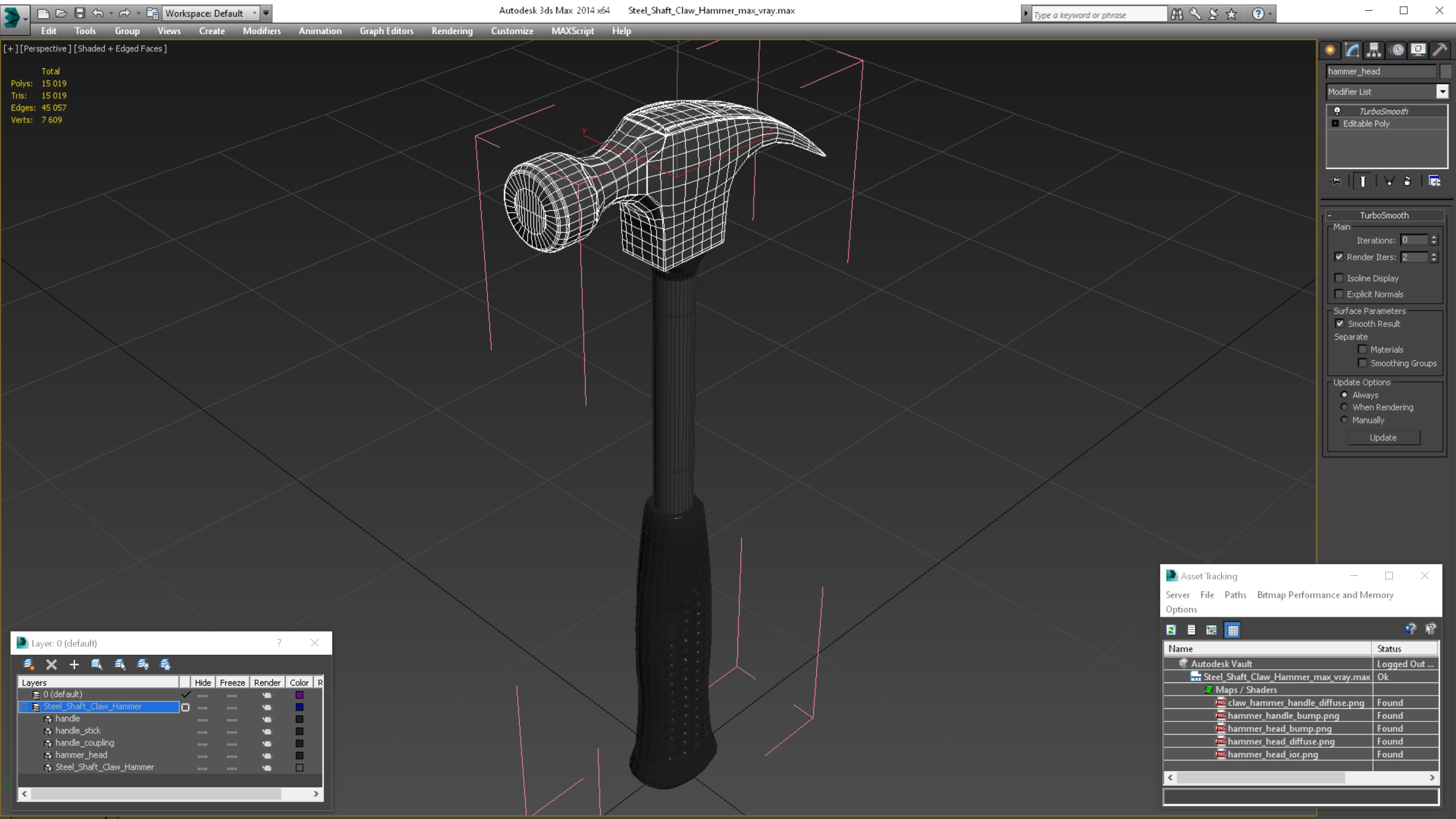 3D Steel Shaft Claw Hammer model