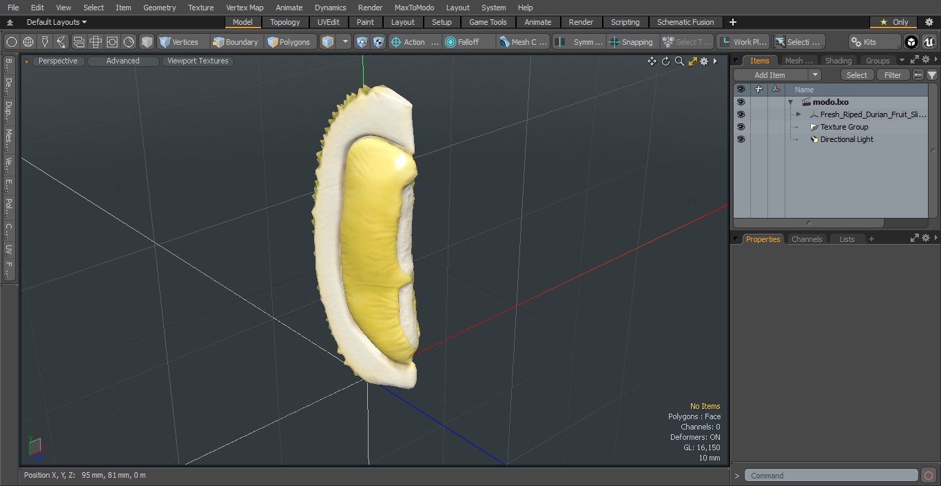 3D model Fresh Riped Durian Fruit Slice