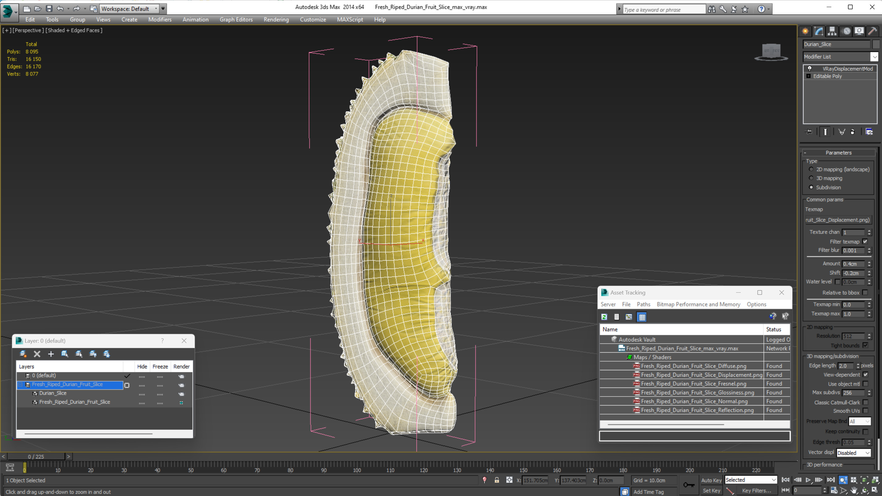 3D model Fresh Riped Durian Fruit Slice