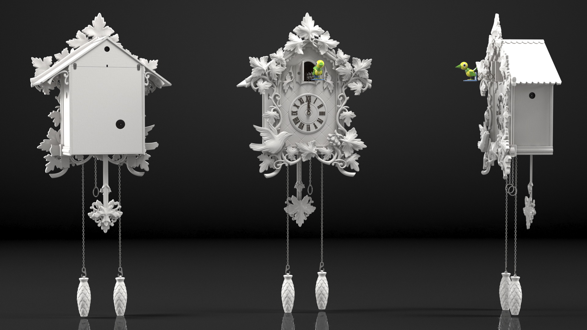 Wooden Cuckoo Clock White Rigged 3D