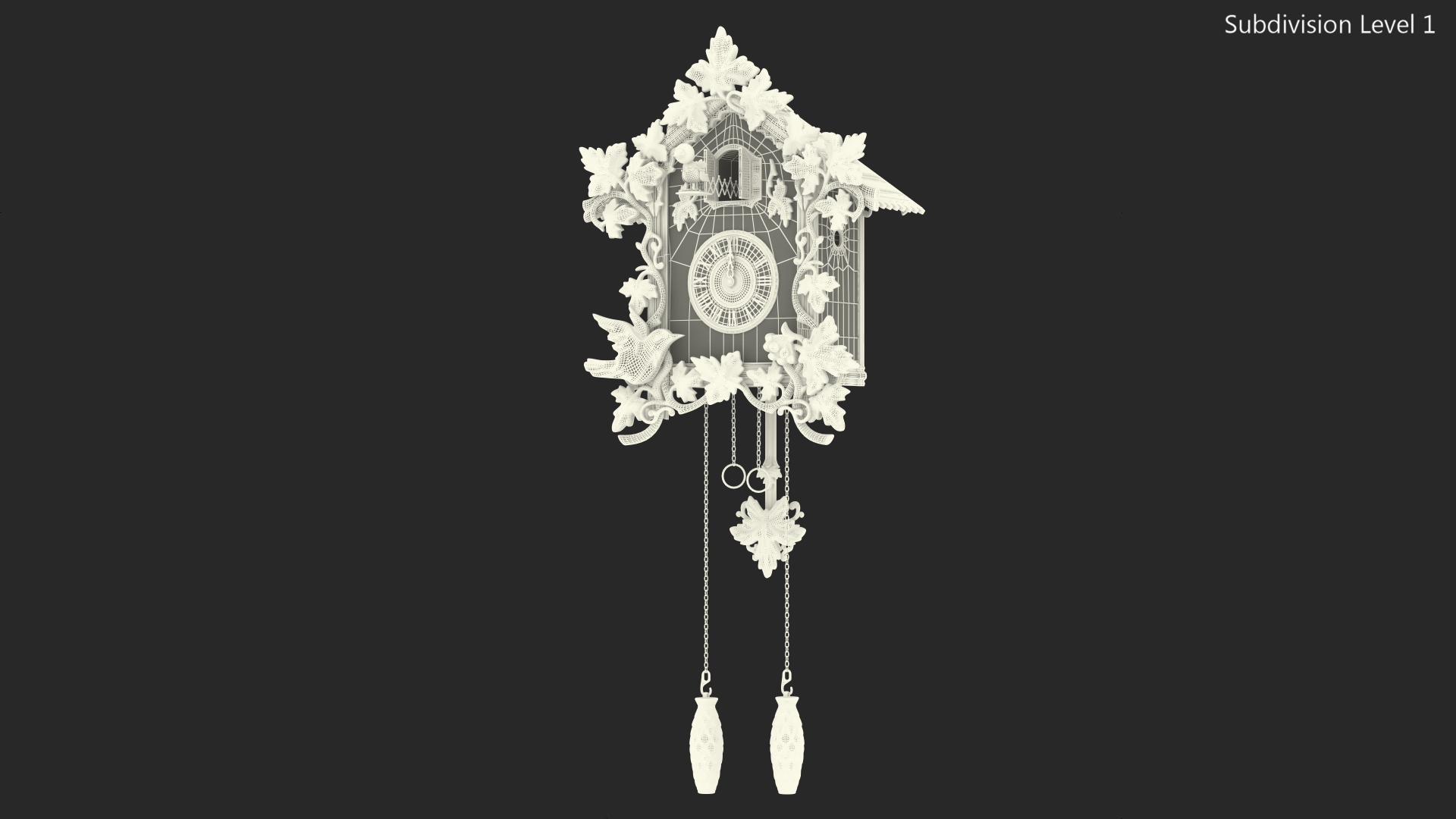 Wooden Cuckoo Clock White Rigged 3D