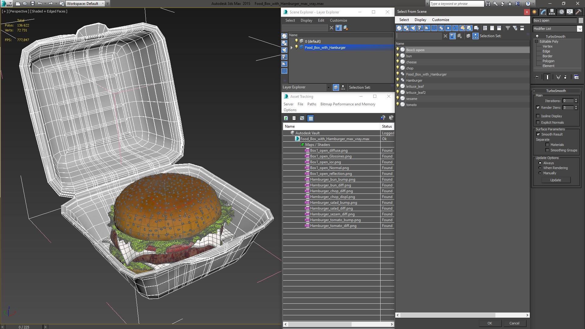 3D Food Box with Hamburger model