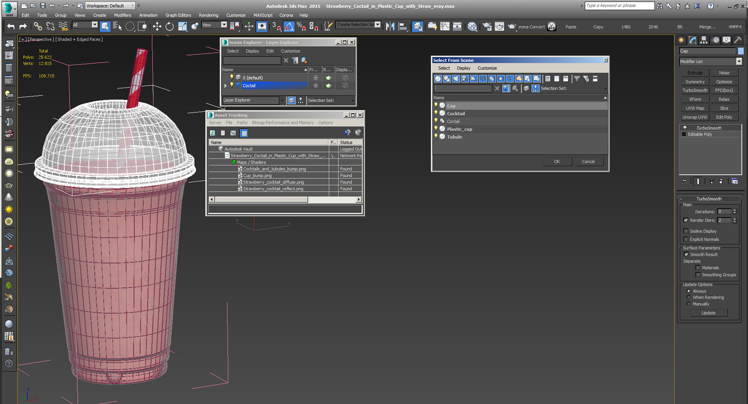 3D model Strawberry Cocktail in Plastic Cup with Straw