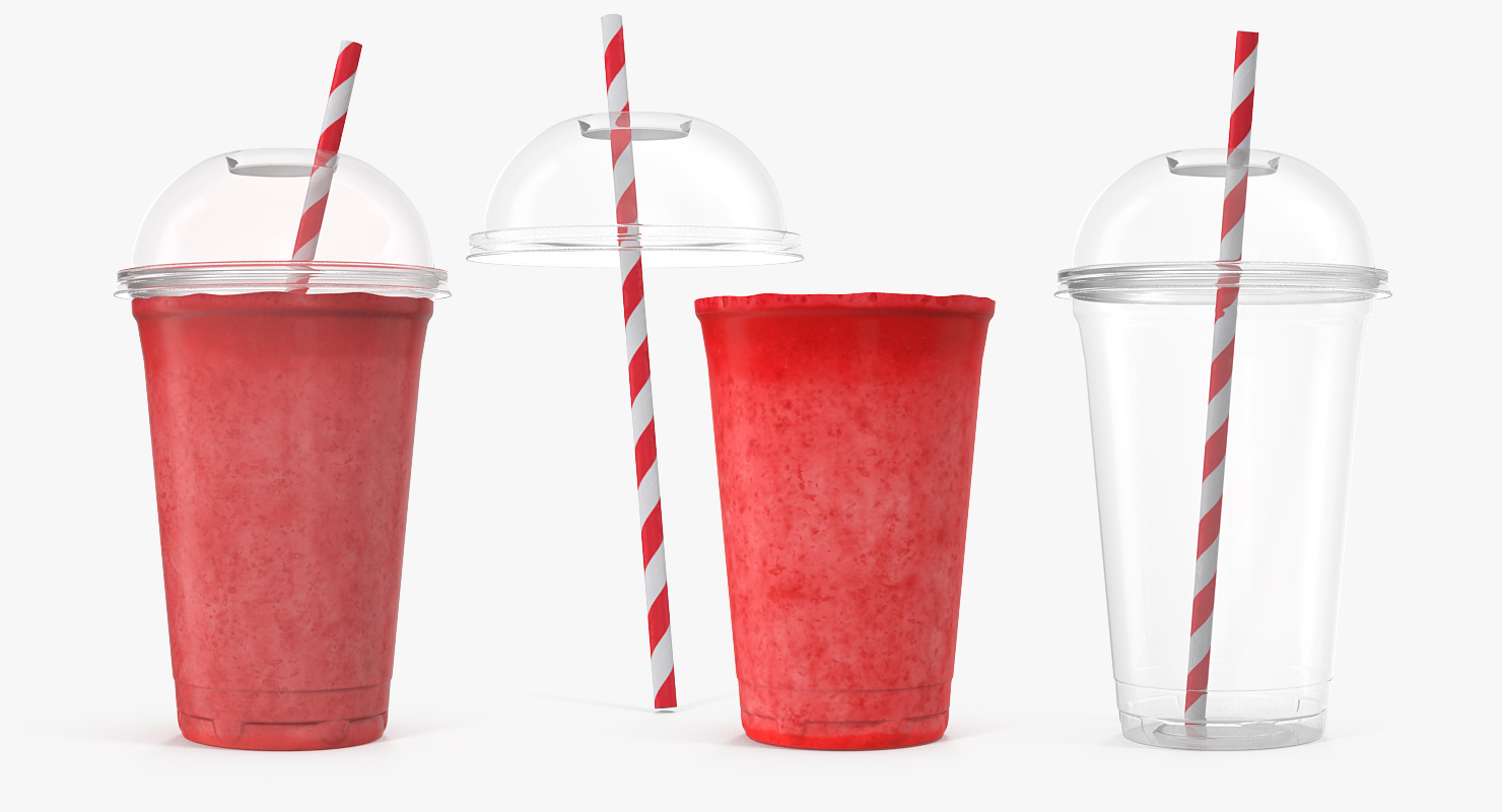 3D model Strawberry Cocktail in Plastic Cup with Straw