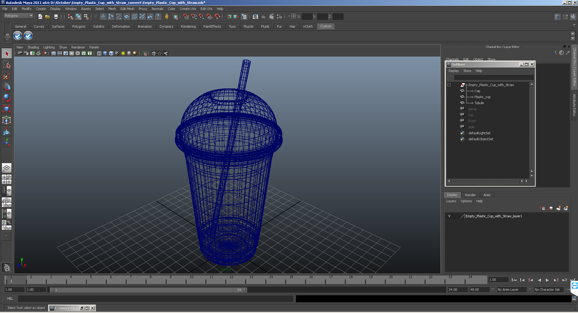 3D model Strawberry Cocktail in Plastic Cup with Straw