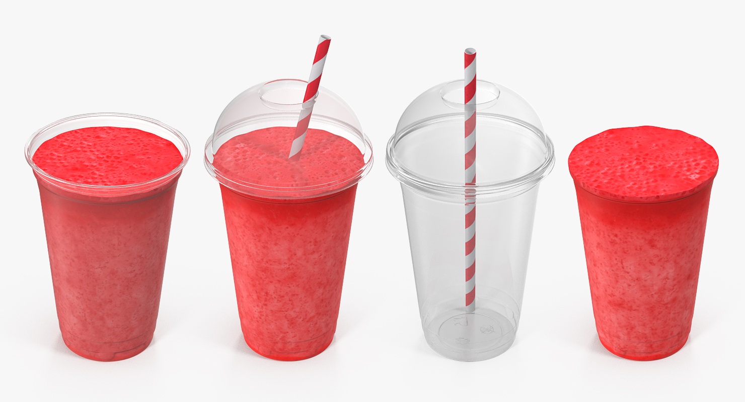 3D model Strawberry Cocktail in Plastic Cup with Straw