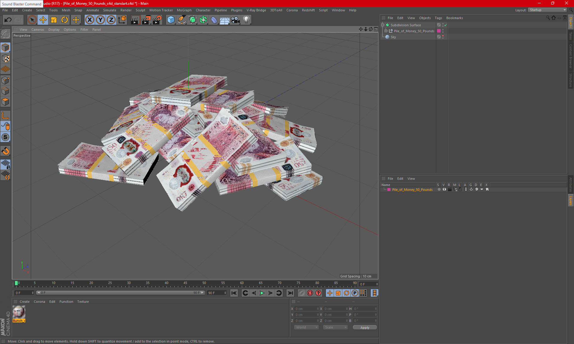 3D Pile of Money 50 Pounds model