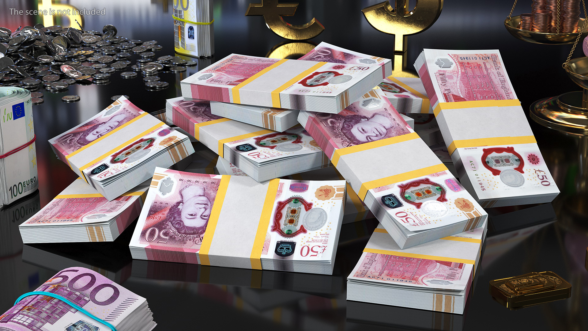 3D Pile of Money 50 Pounds model