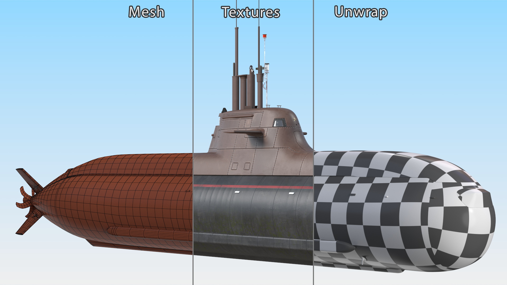 Submarine HDW Class 212A Dry Rigged for Maya 3D model