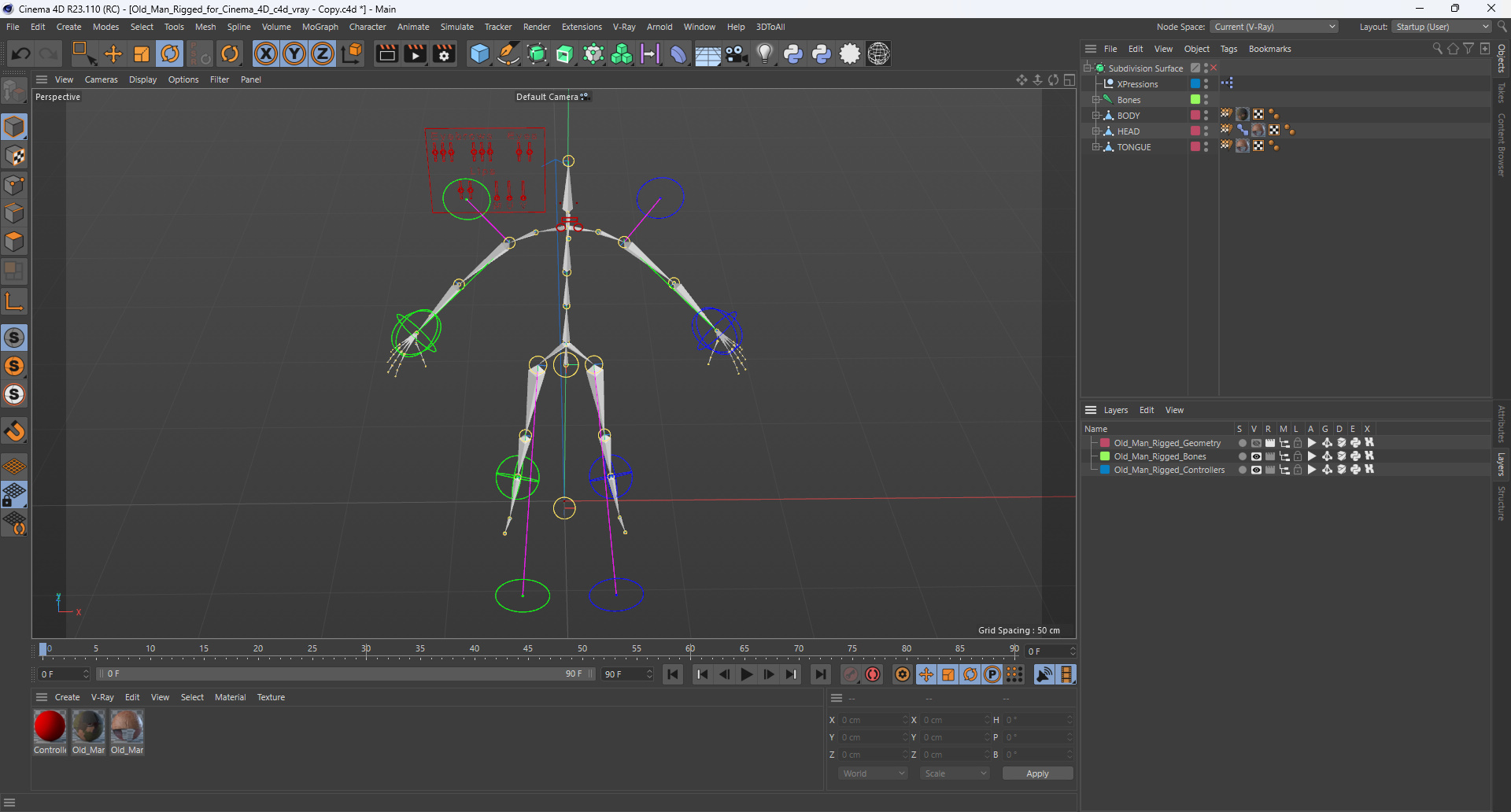 3D Old Man Rigged for Cinema 4D model