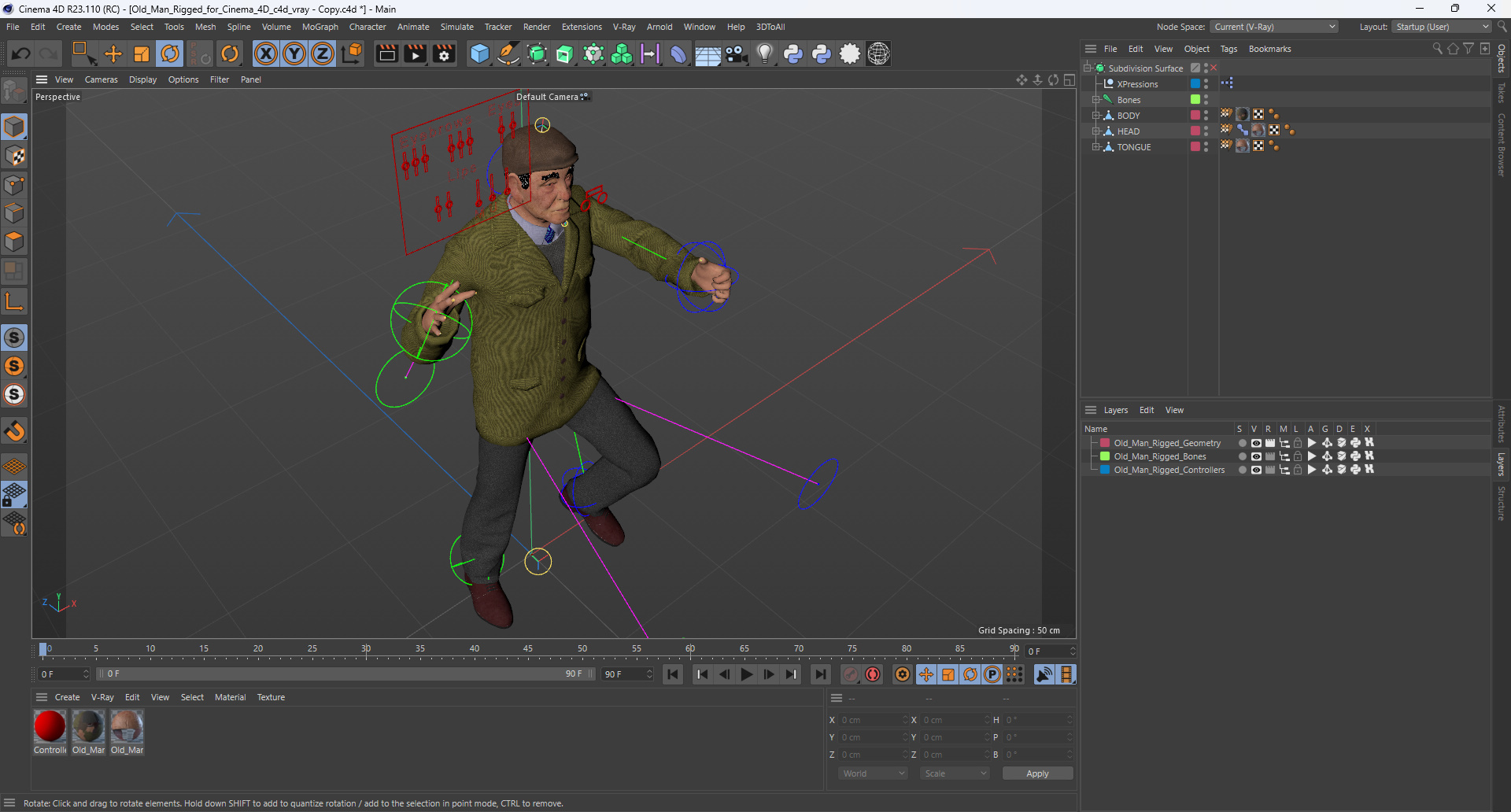 3D Old Man Rigged for Cinema 4D model