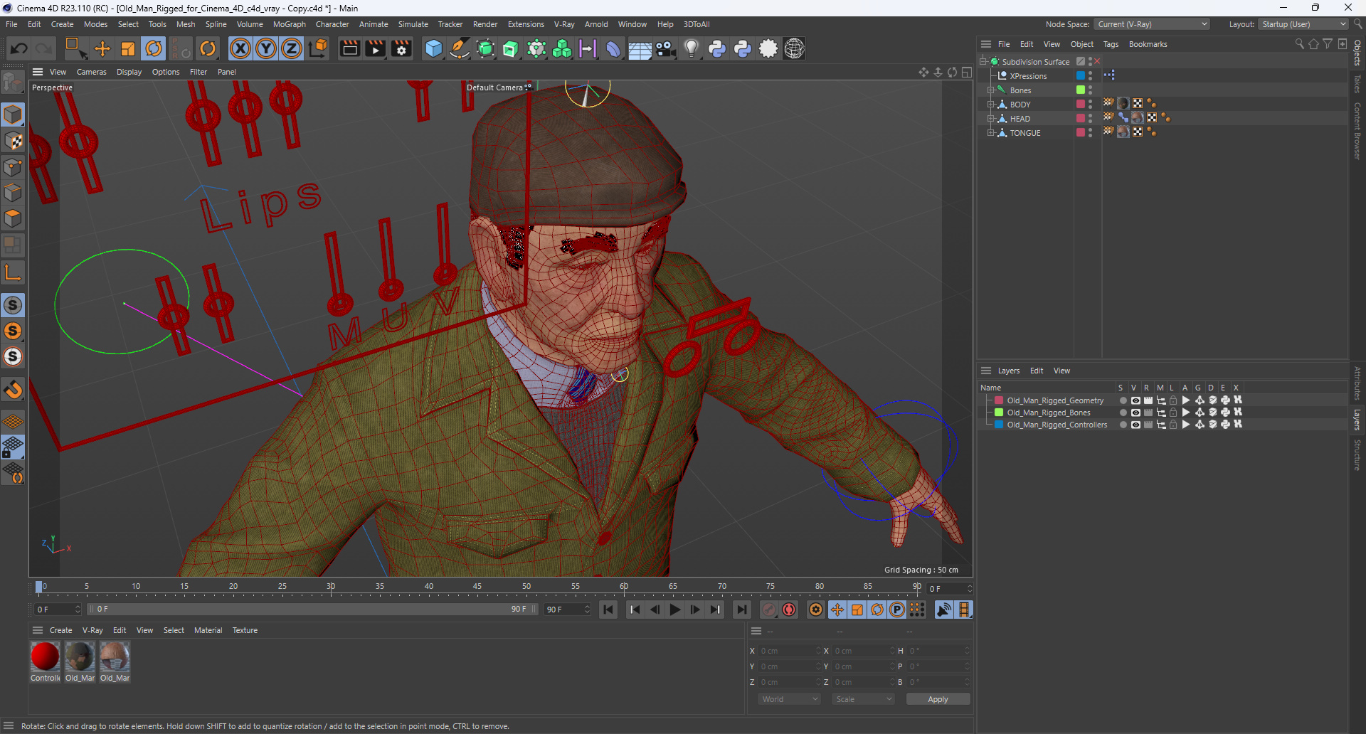 3D Old Man Rigged for Cinema 4D model