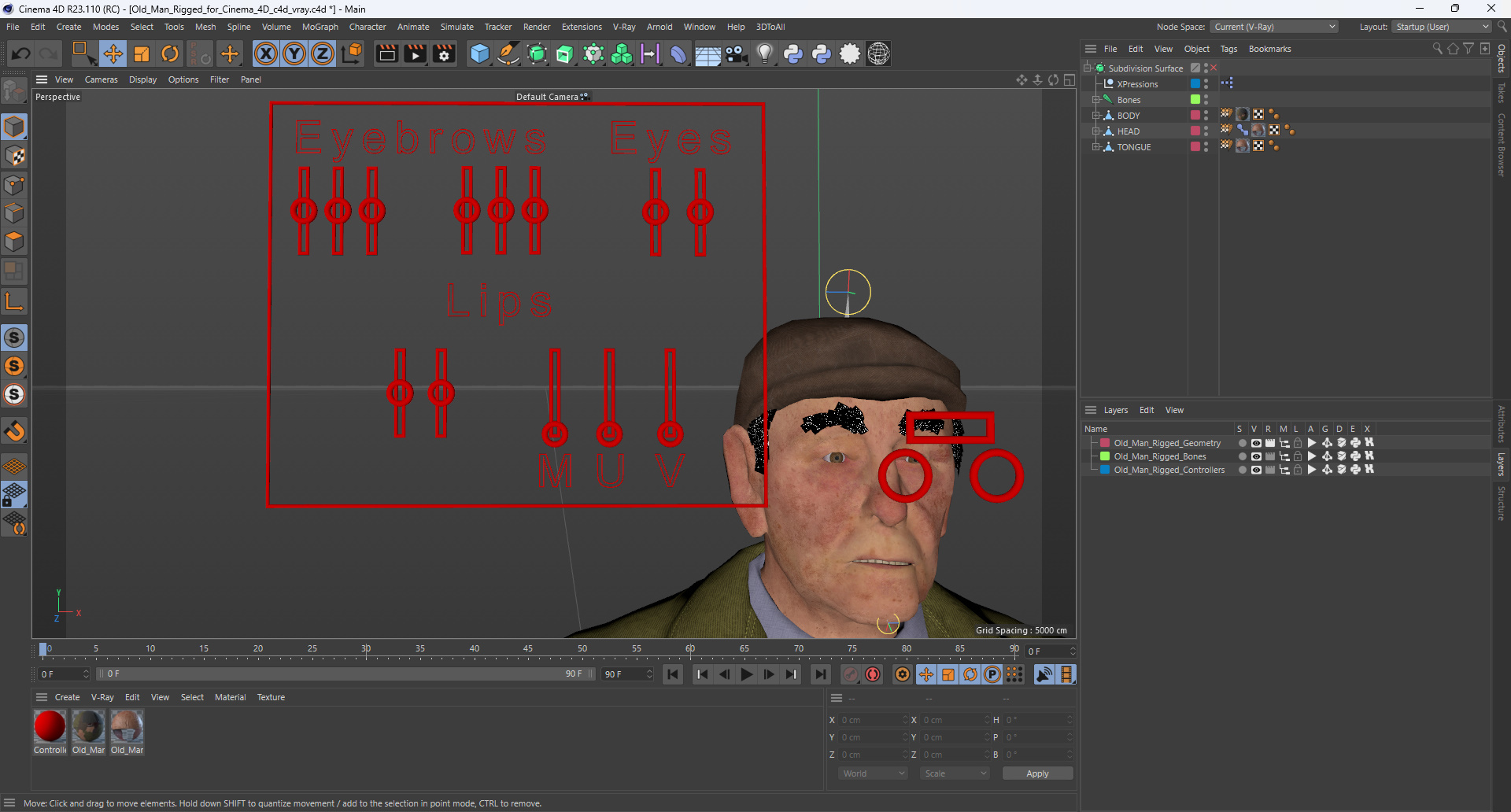 3D Old Man Rigged for Cinema 4D model