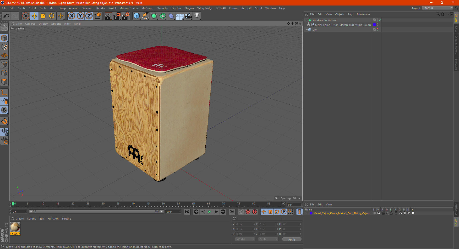 3D model Meinl Cajon Drum Makah Burl String Cajon