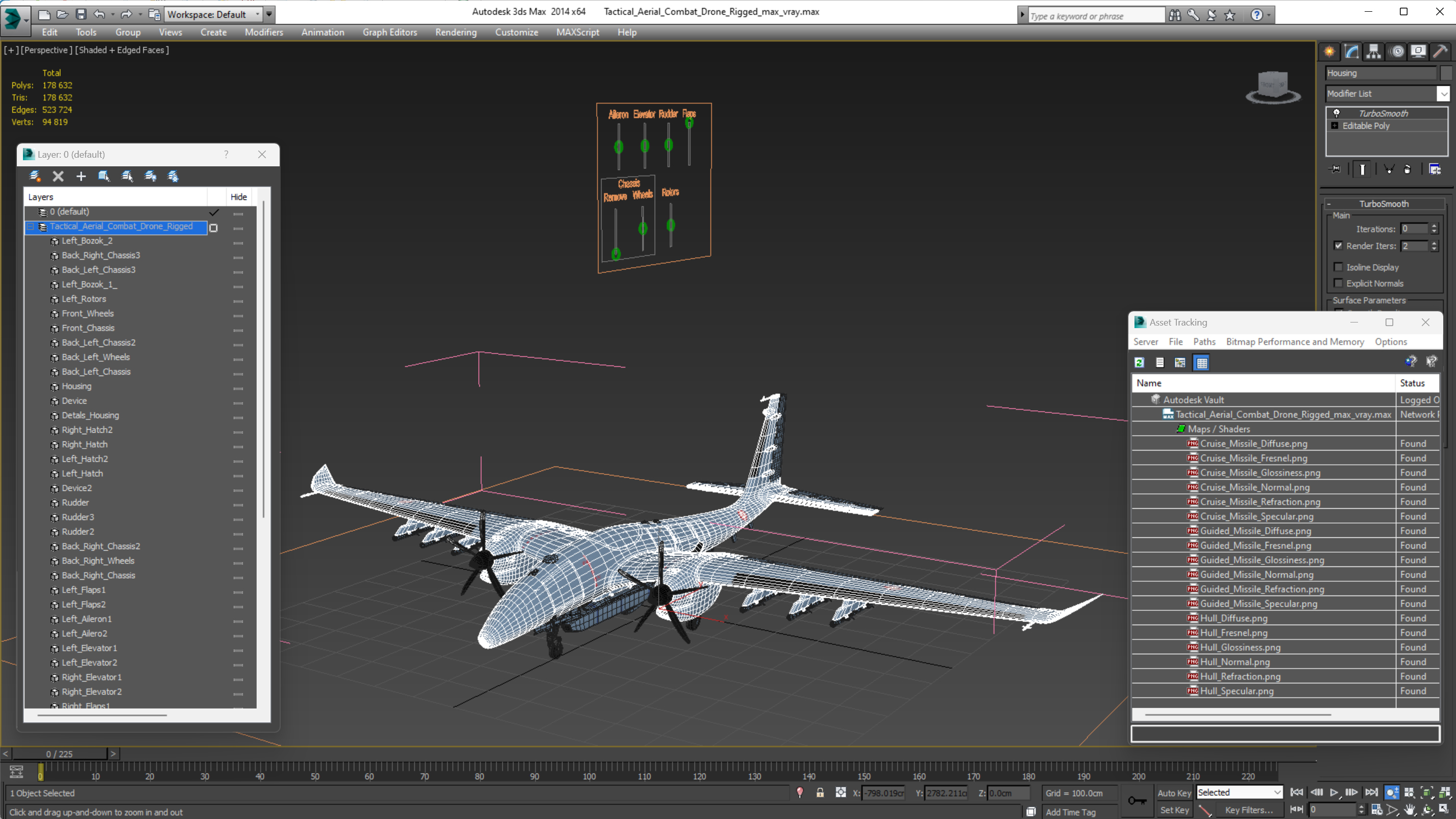 Tactical Aerial Combat Drone Rigged for Cinema 4D 3D model