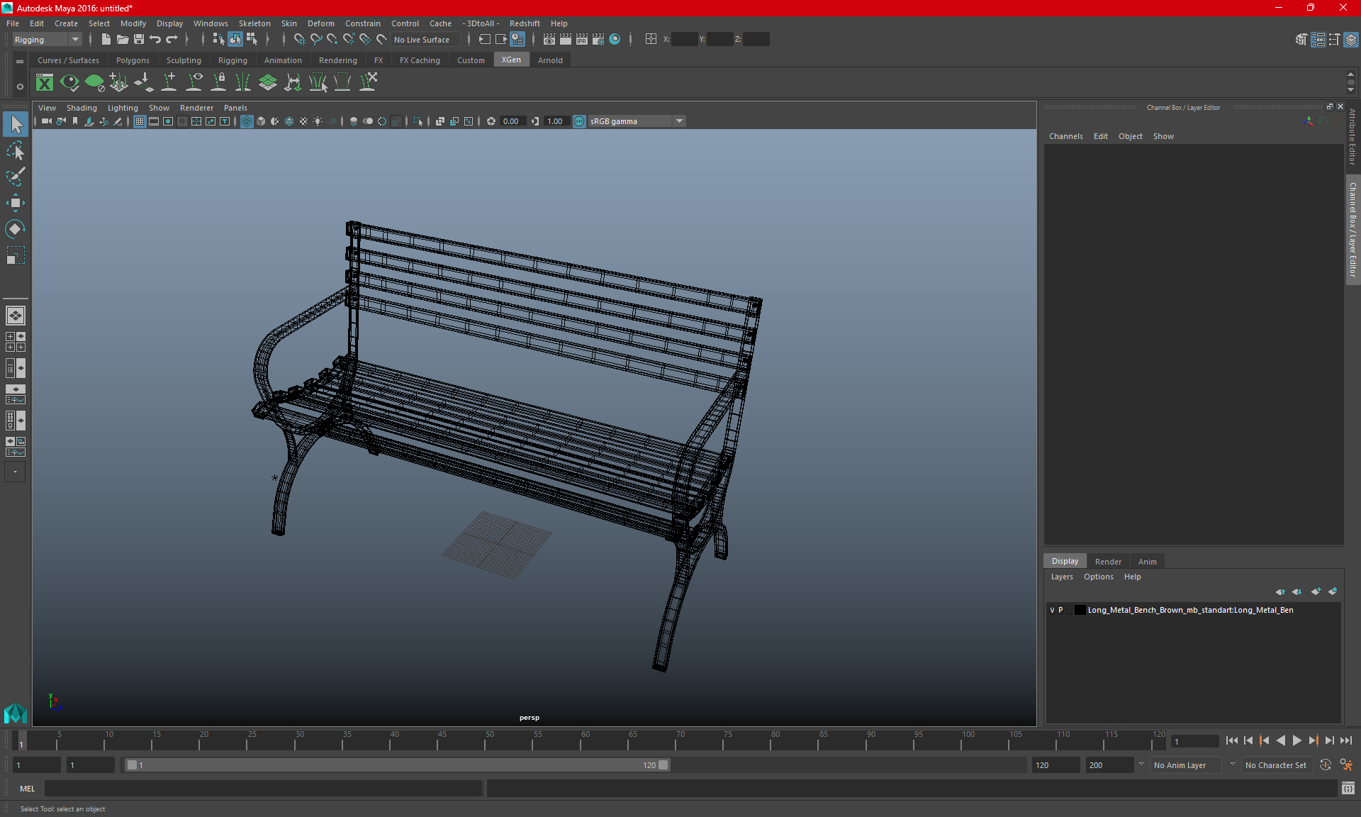 Long Metal Bench Brown 3D