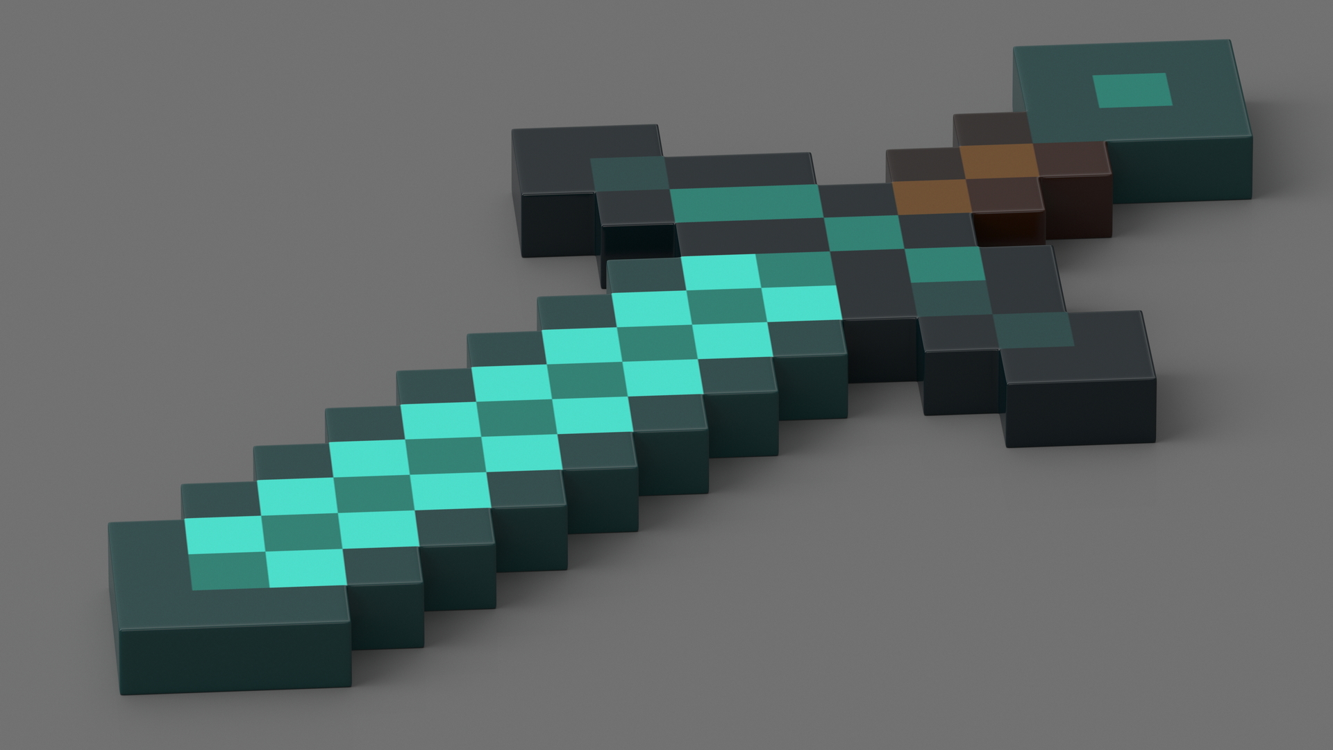 3D Pixelated Minecraft Diamond Sword model