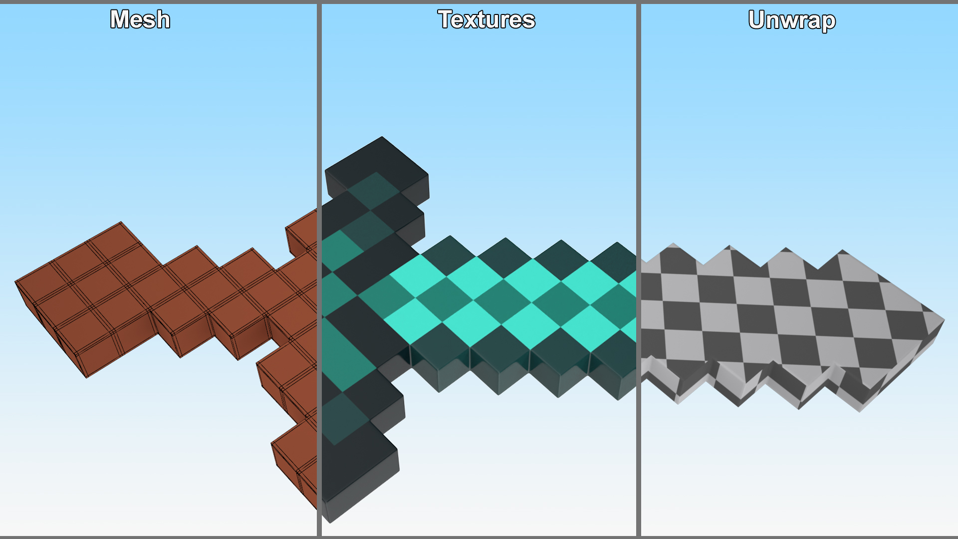 3D Pixelated Minecraft Diamond Sword model