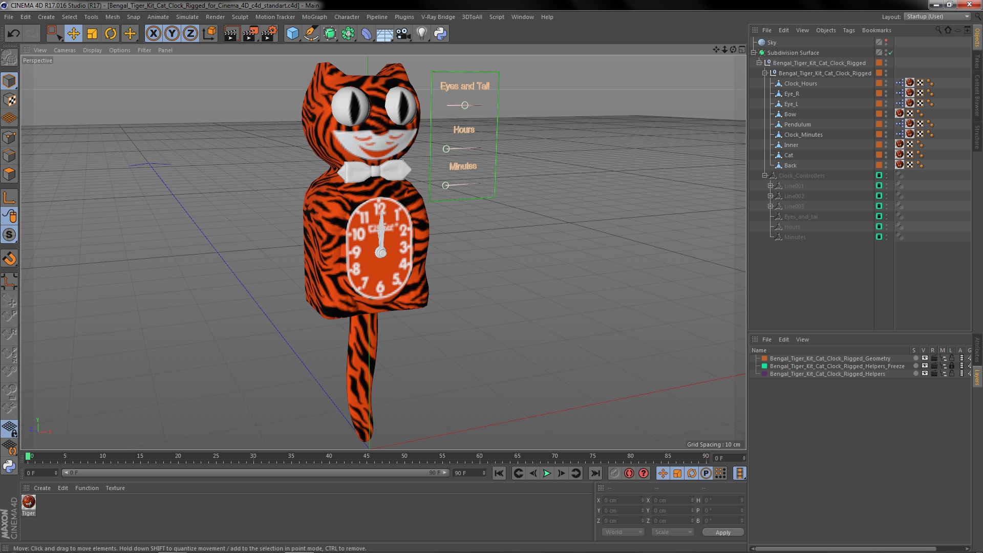 Bengal Tiger Kit Cat Clock Rigged for Cinema 4D 3D