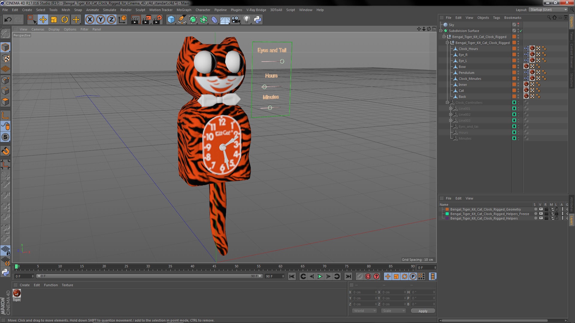 Bengal Tiger Kit Cat Clock Rigged for Cinema 4D 3D