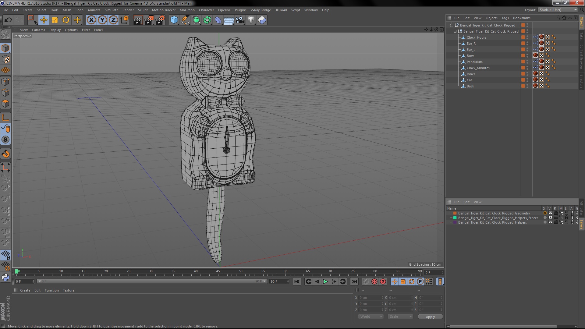 Bengal Tiger Kit Cat Clock Rigged for Cinema 4D 3D