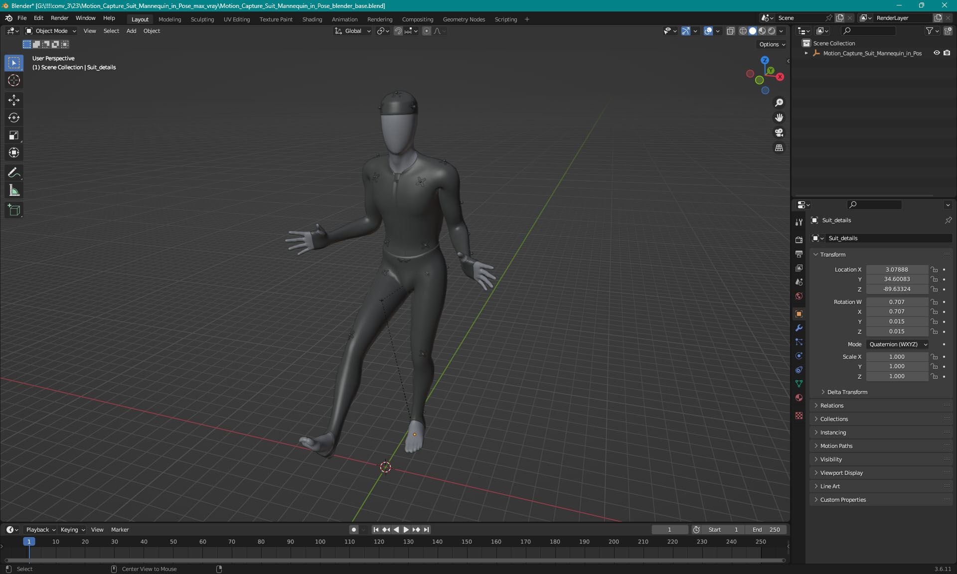 Motion Capture Suit Mannequin in Pose 3D