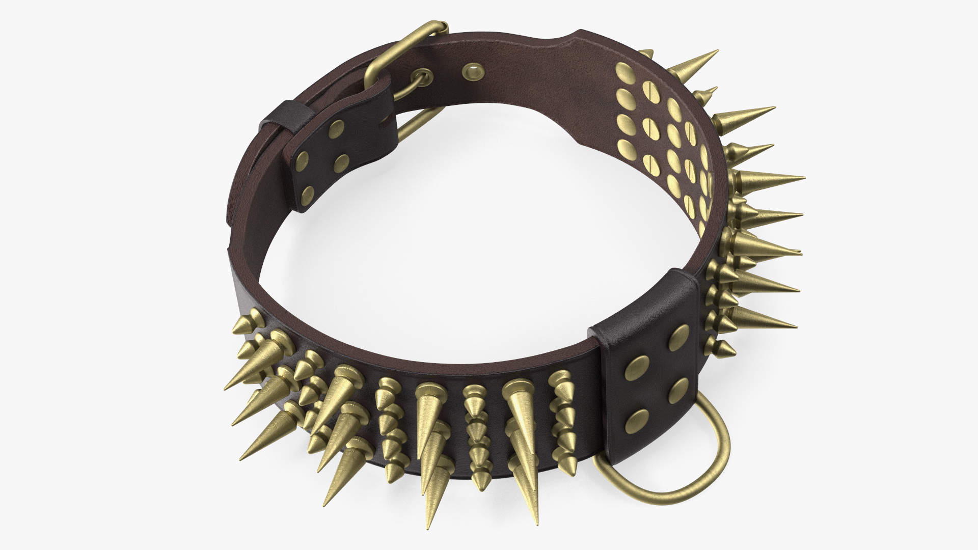 3D Leather Dog Collar with Spikes Brown