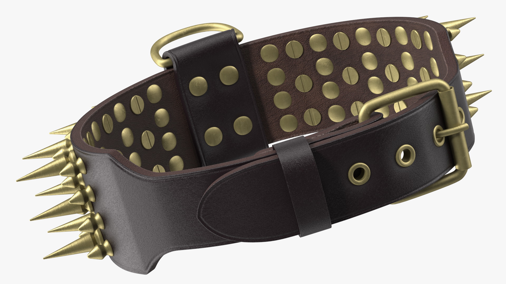 3D Leather Dog Collar with Spikes Brown