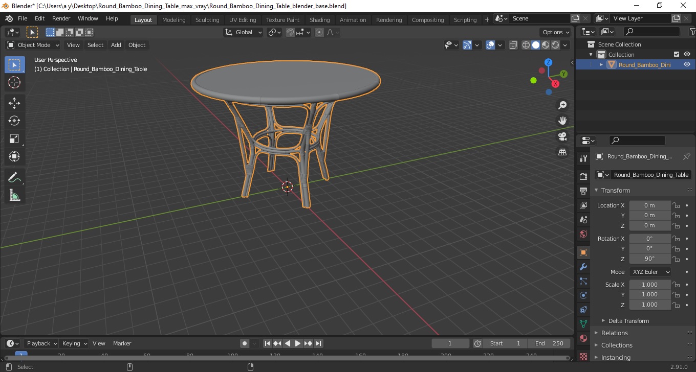 3D model Round Bamboo Dining Table