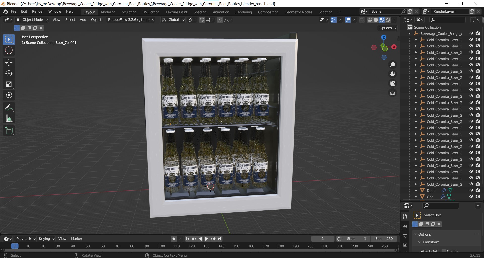 Beverage Cooler Fridge with Coronita Beer Bottles 3D model